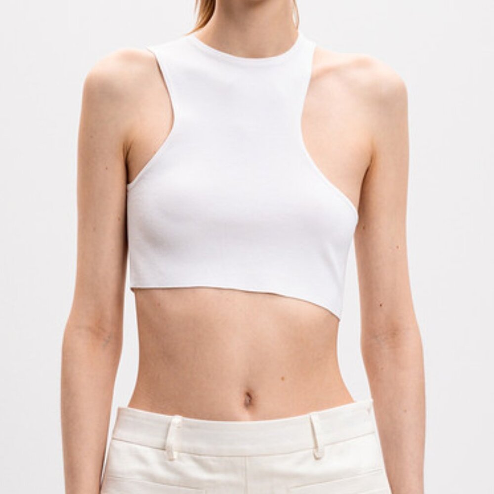 MATERIEL Women's Oval Cut Mini Top in White- Size S- New!